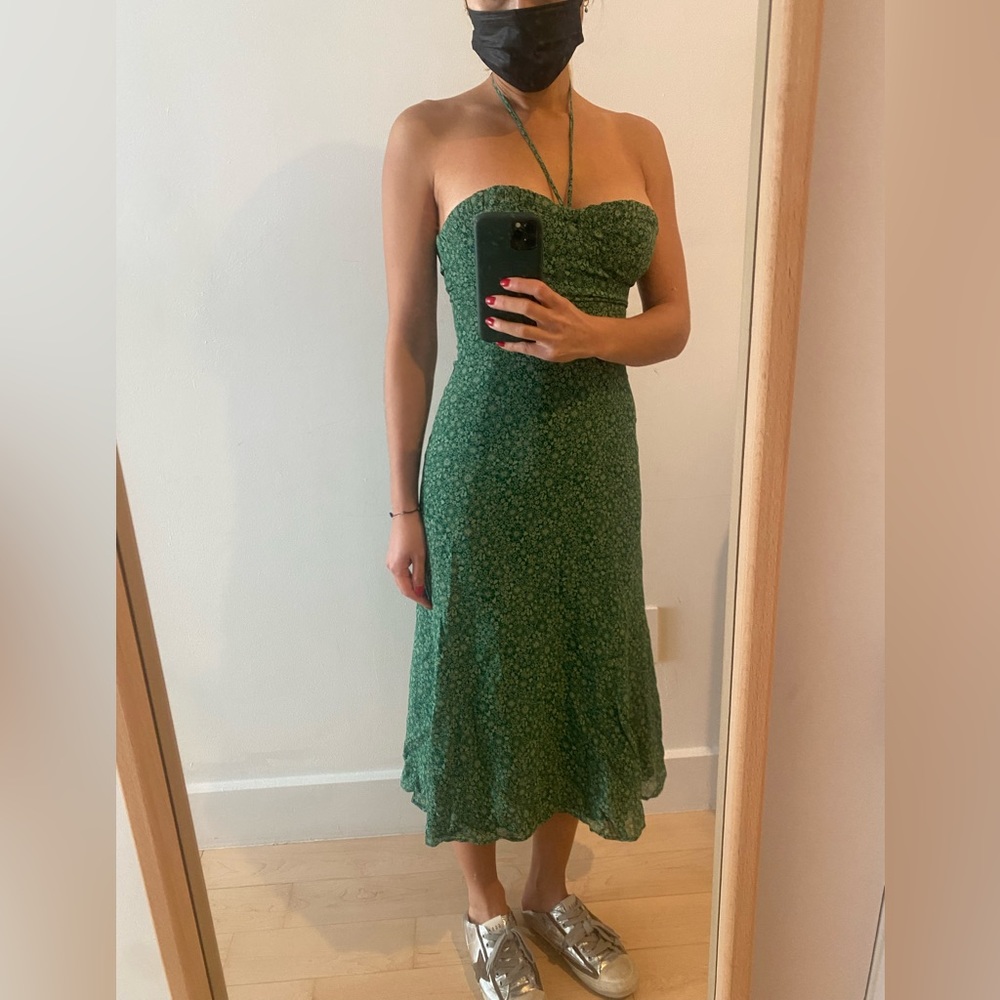 Reformation Green Micro Floral Print Dress in 0